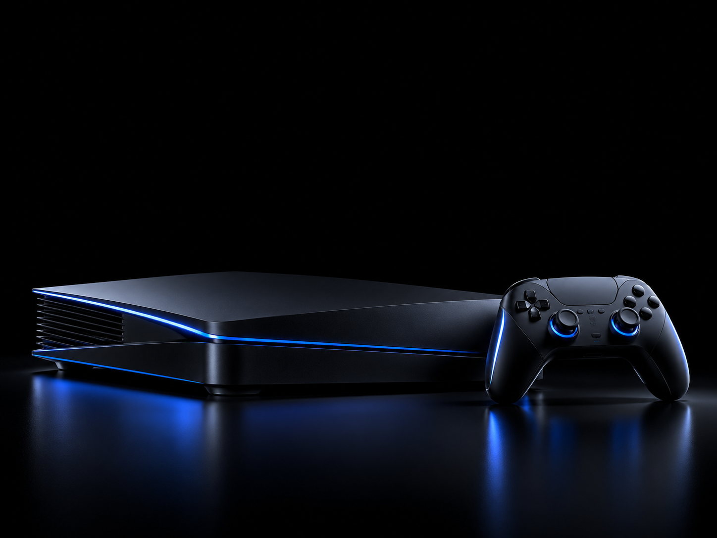 Black gaming console and controller